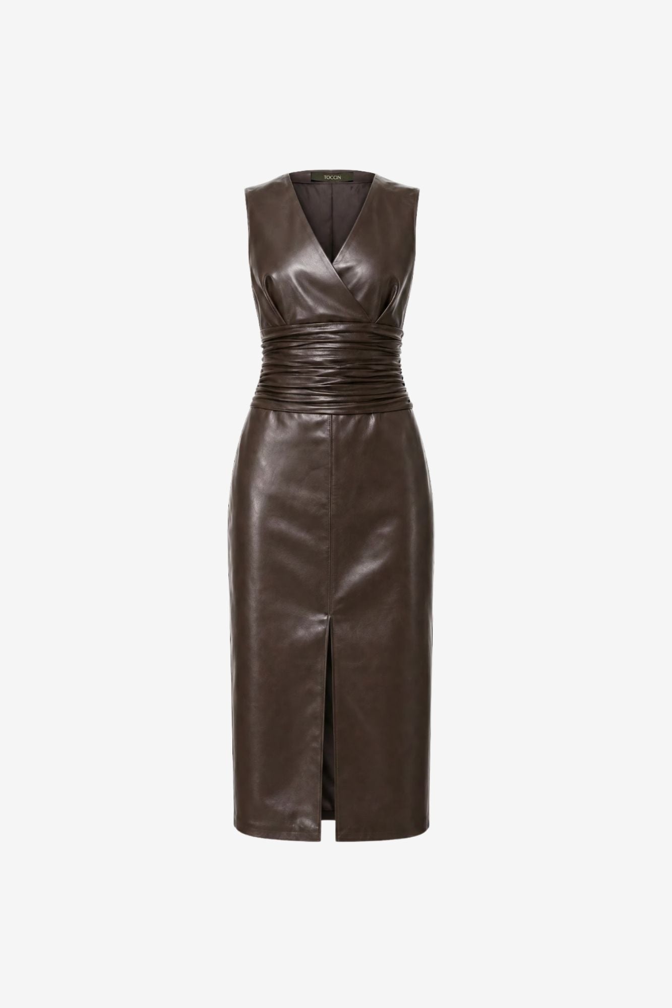 FABIANA V-NECK RUCHED MIDI DRESS