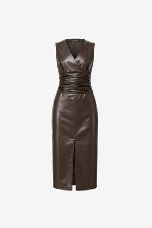 FABIANA V-NECK RUCHED MIDI DRESS