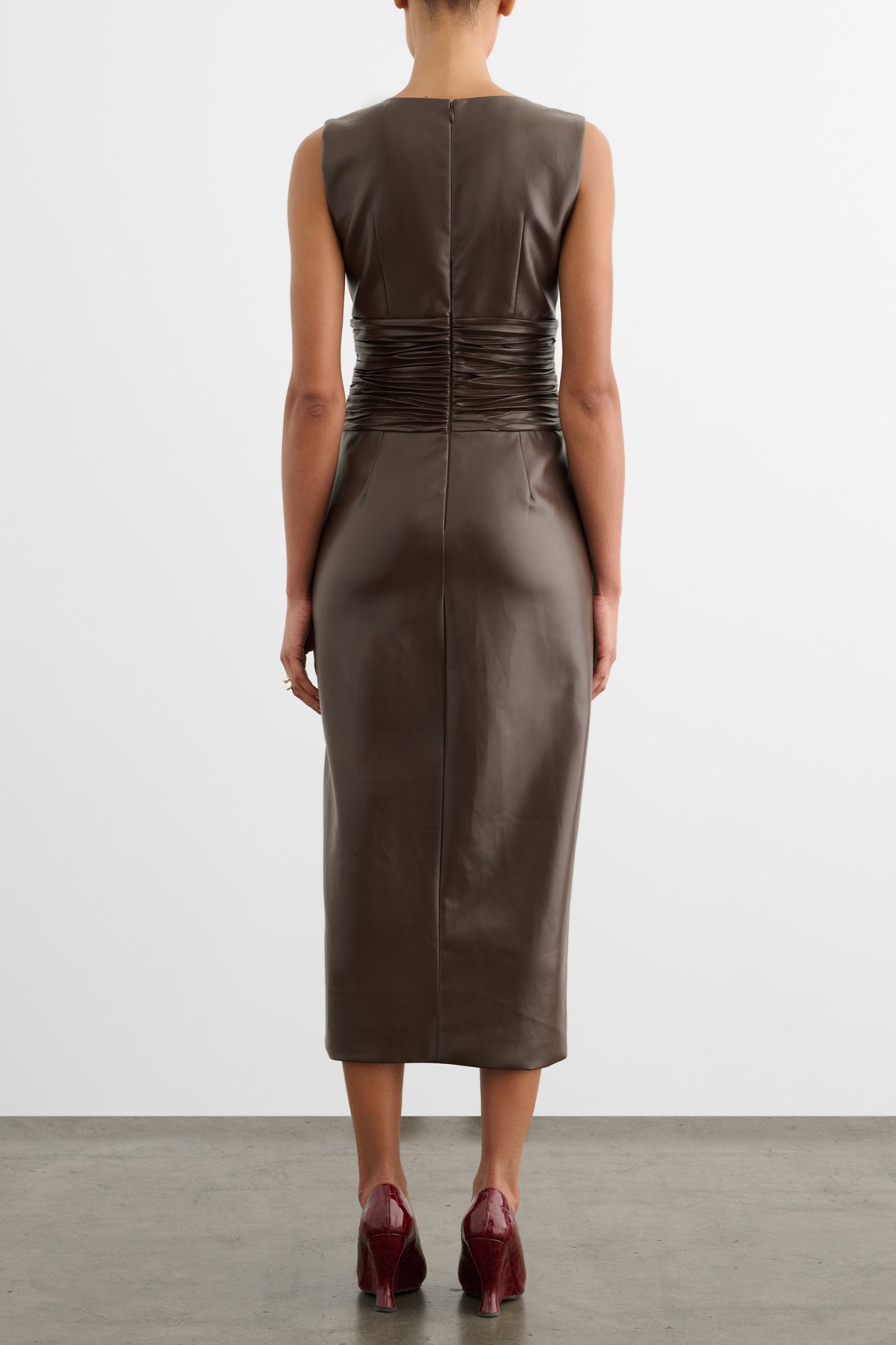 FABIANA V-NECK RUCHED MIDI DRESS