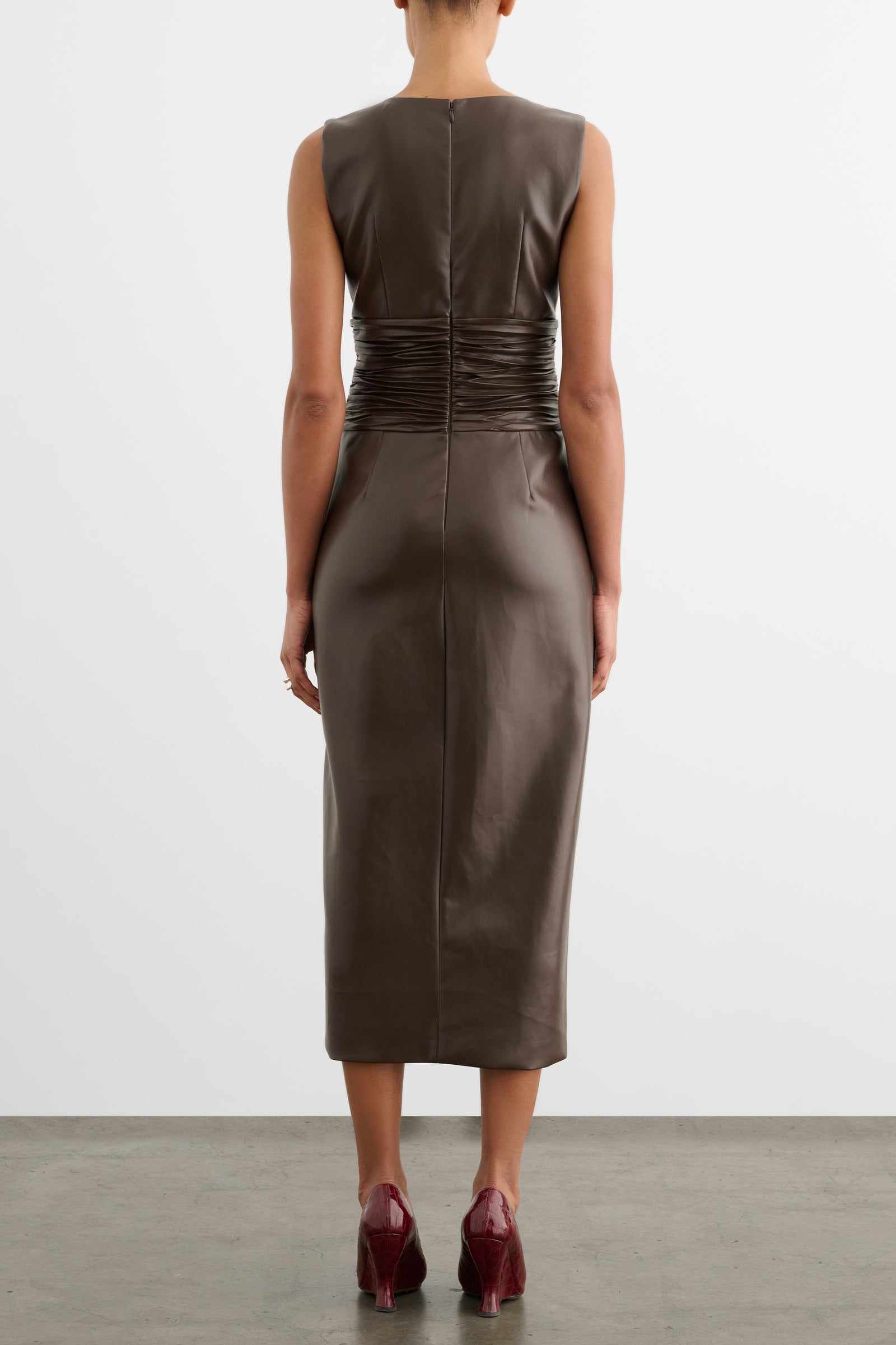 FABIANA V-NECK RUCHED MIDI DRESS