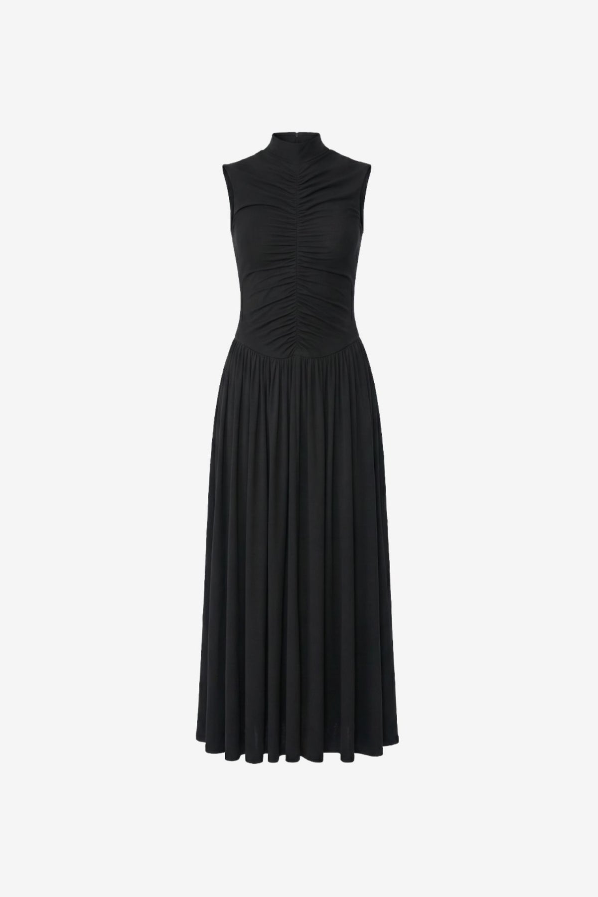 FARIA MOCK NECK RUCHED MIDI DRESS