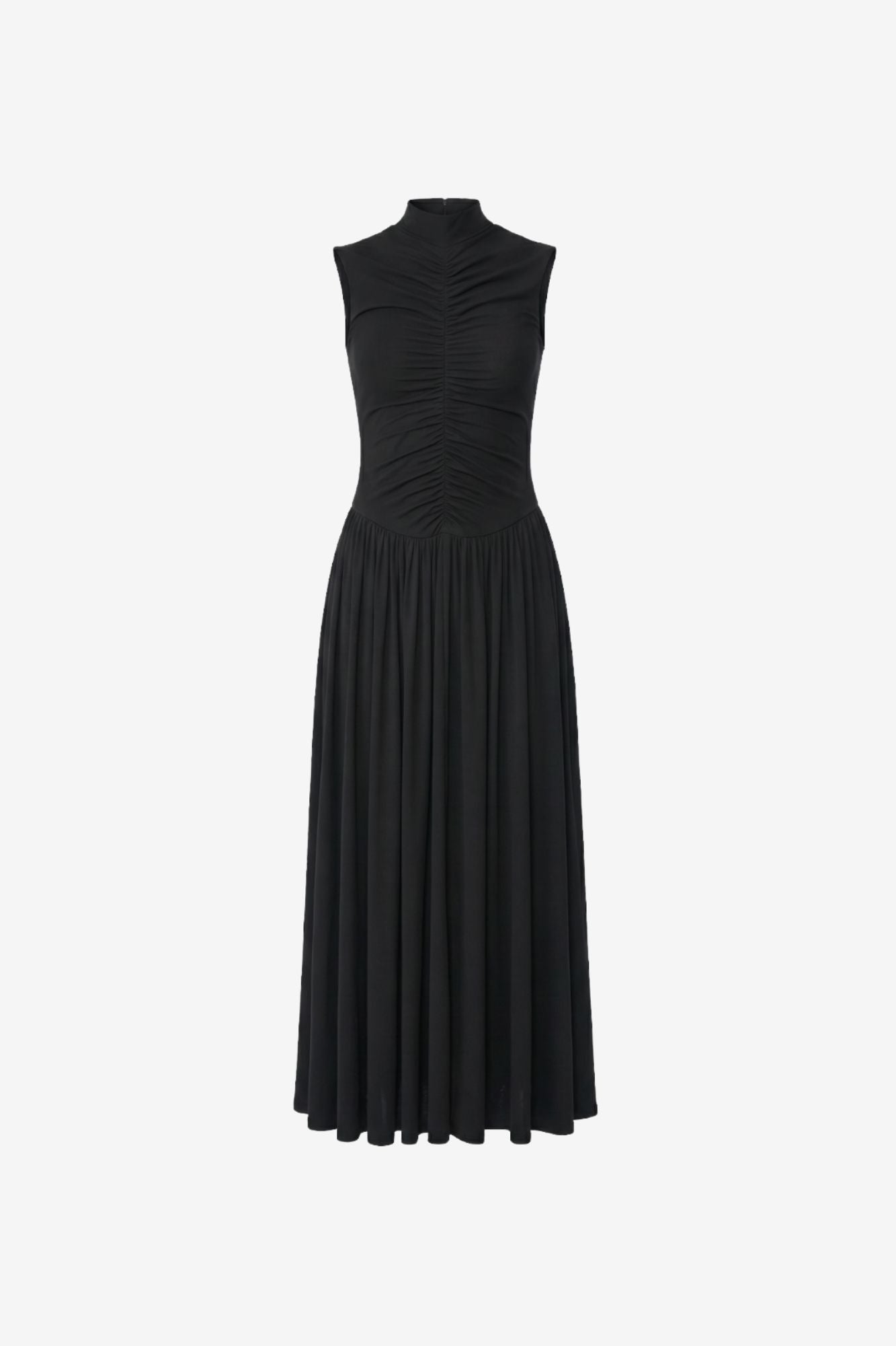 FARIA MOCK NECK RUCHED MIDI DRESS