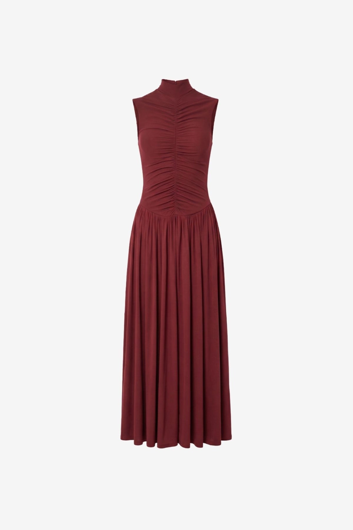 FARIA MOCK NECK RUCHED MIDI DRESS