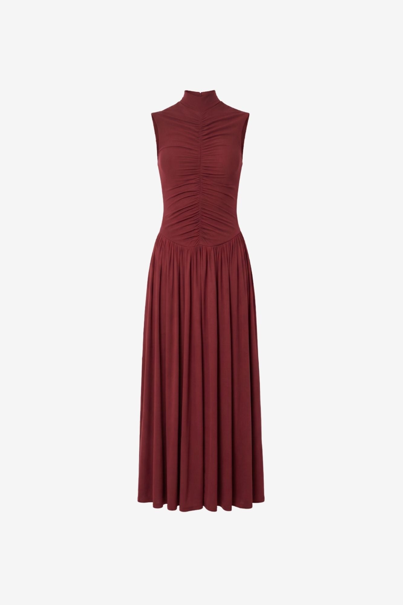 FARIA MOCK NECK RUCHED MIDI DRESS