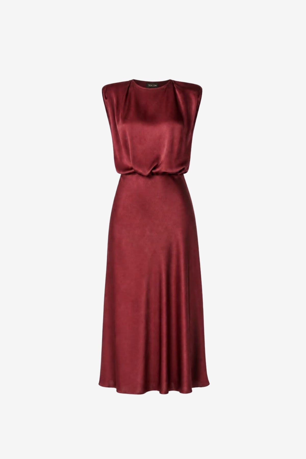 FLORA SLEEVELESS BLOUSON SILKY SATIN DRESS