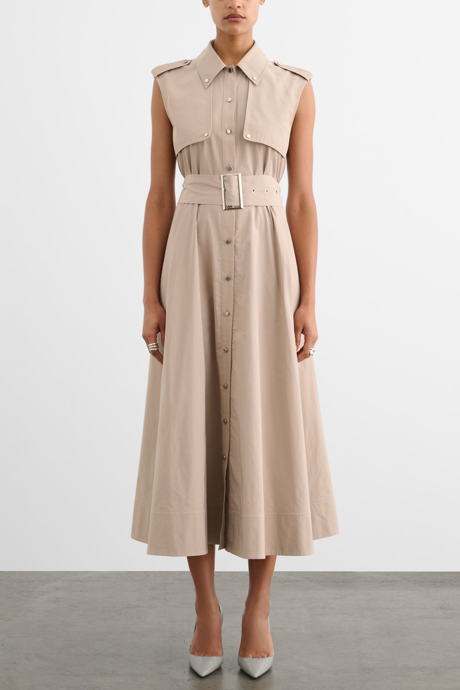 GAIL BUTTON-FRONT MIDI DRESS