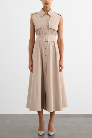 GAIL BUTTON-FRONT MIDI DRESS