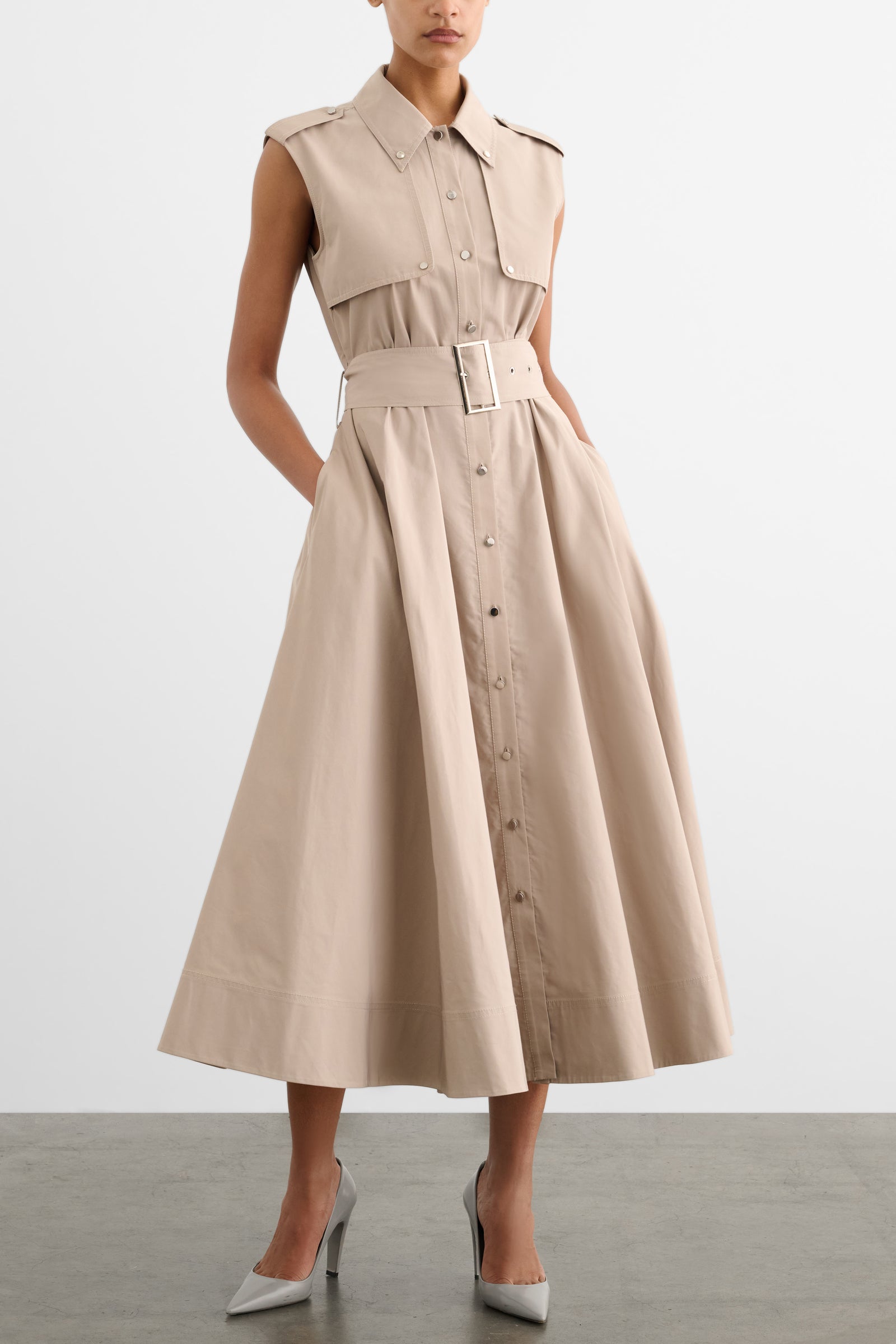 GAIL BUTTON-FRONT MIDI DRESS