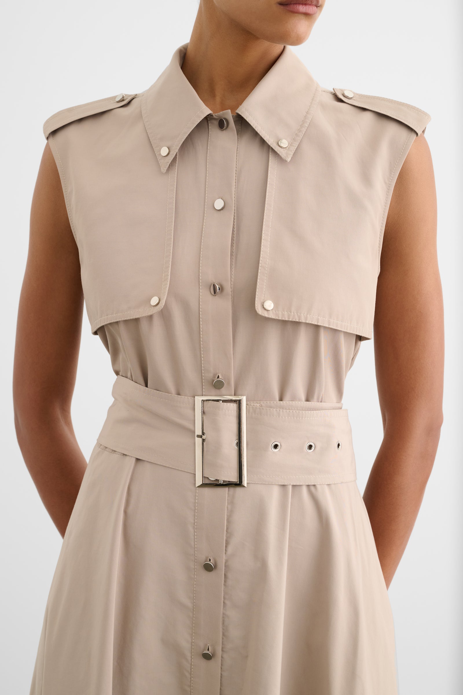 GAIL BUTTON-FRONT MIDI DRESS