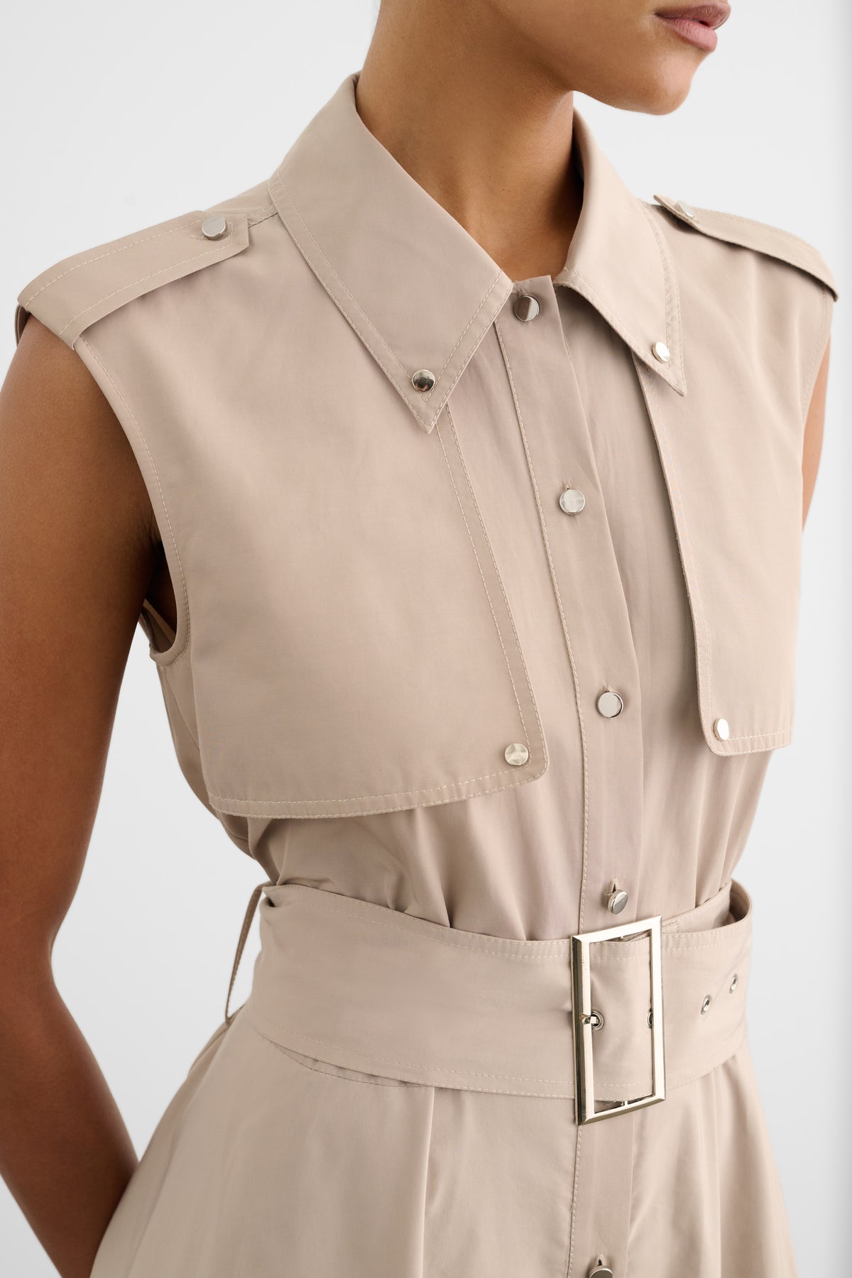 GAIL BUTTON-FRONT MIDI DRESS
