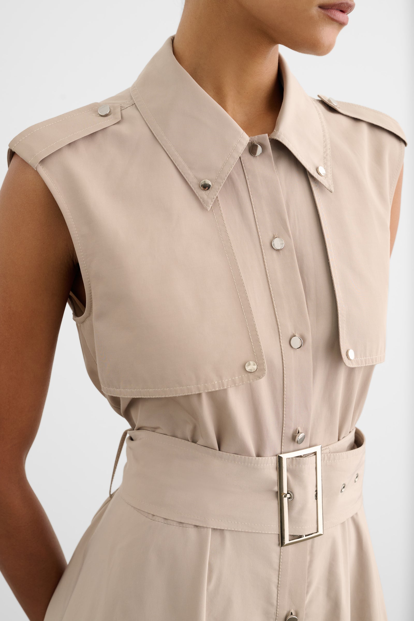 GAIL BUTTON-FRONT MIDI DRESS