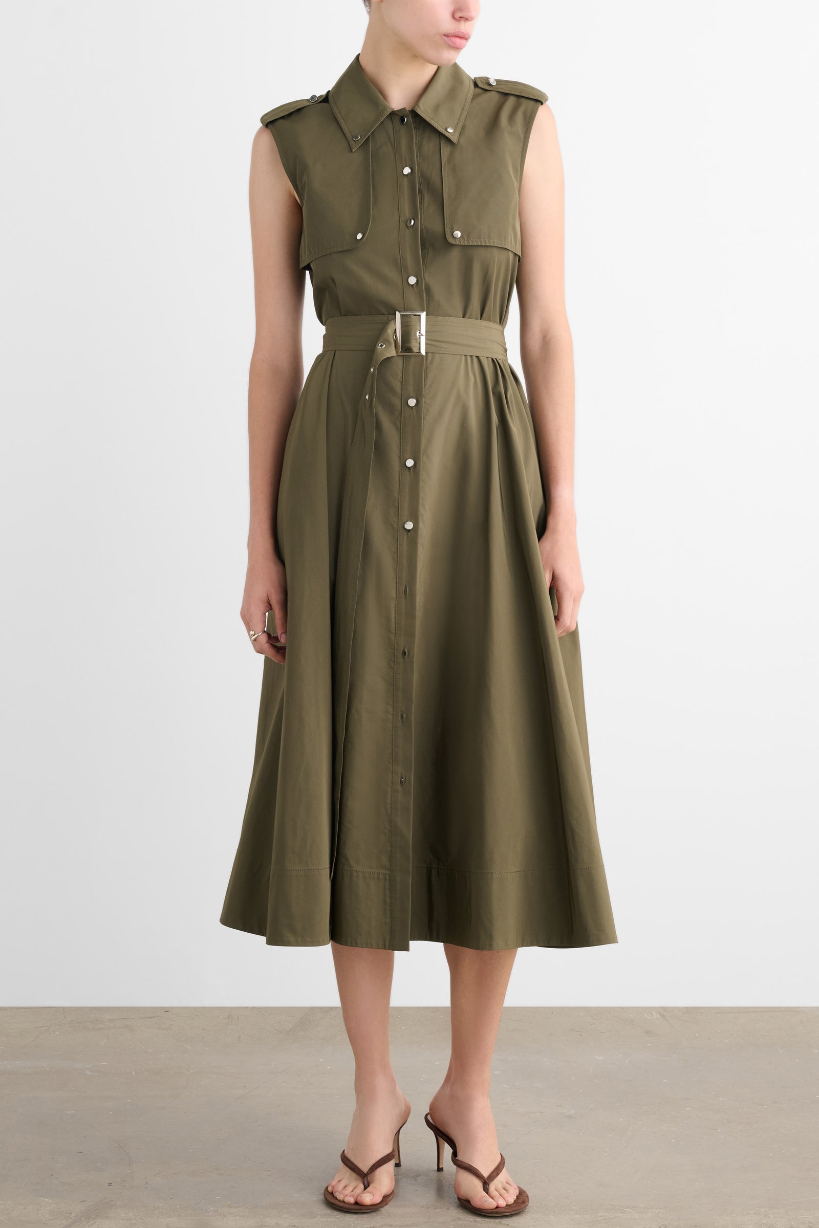 GAIL BUTTON-FRONT MIDI DRESS