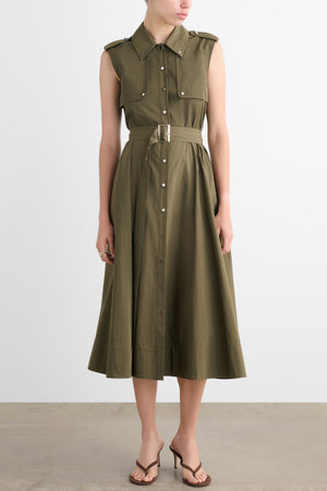 GAIL BUTTON-FRONT MIDI DRESS