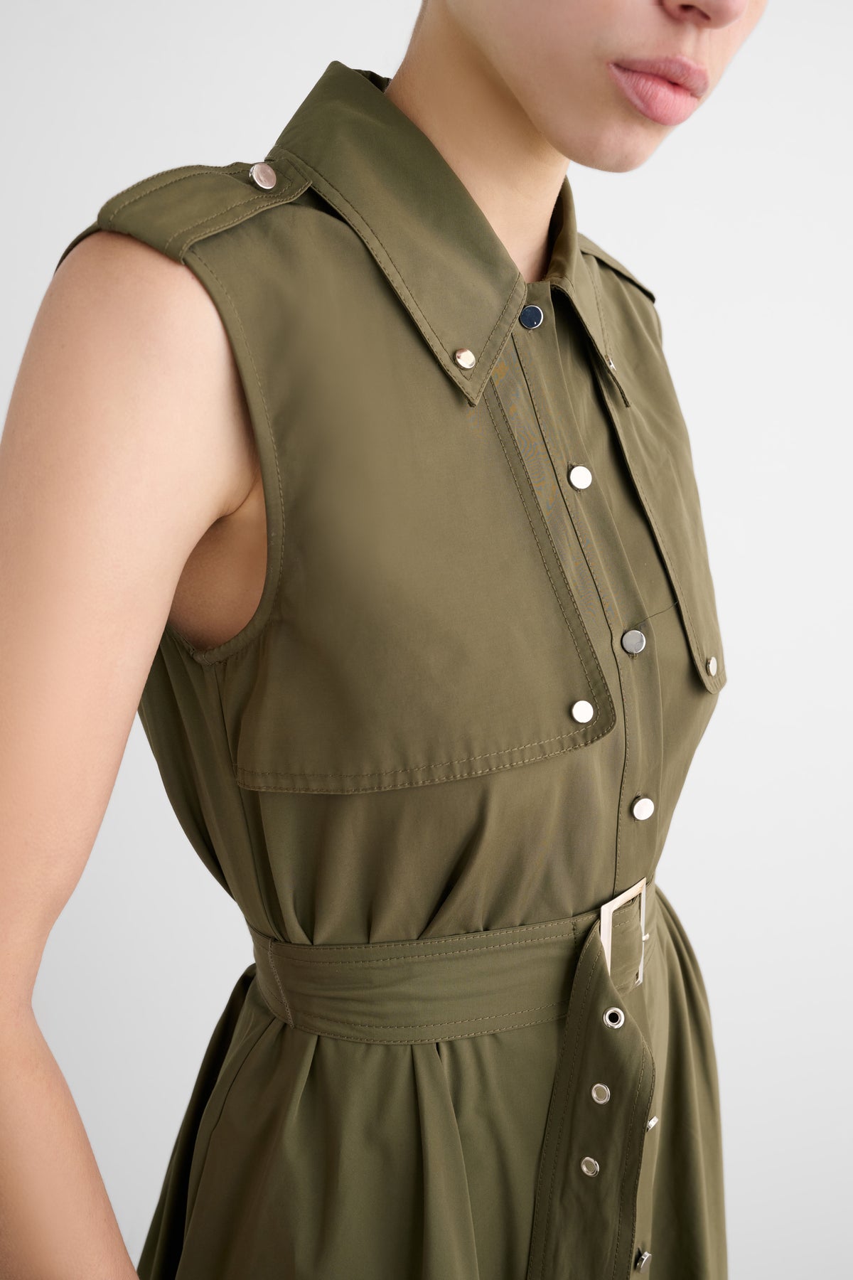 GAIL BUTTON-FRONT MIDI DRESS