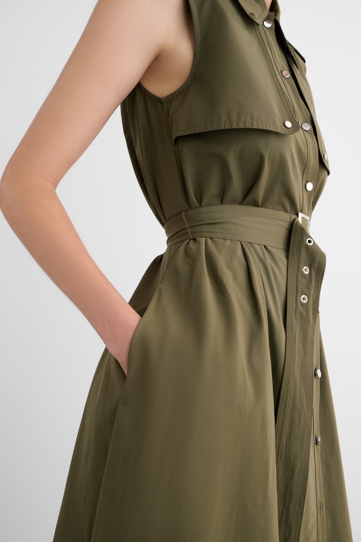 GAIL BUTTON-FRONT MIDI DRESS