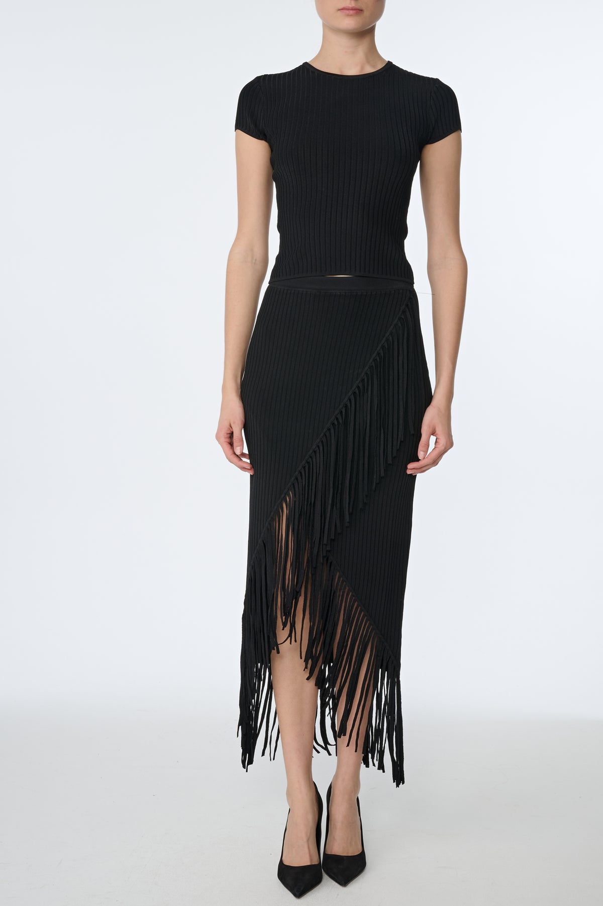 GIANA ASYMMETRICAL MIDI SKIRT WITH FRINGE