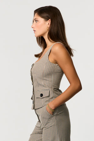 Georgia Plaid Camel Scoop Neck Vest - Toccin