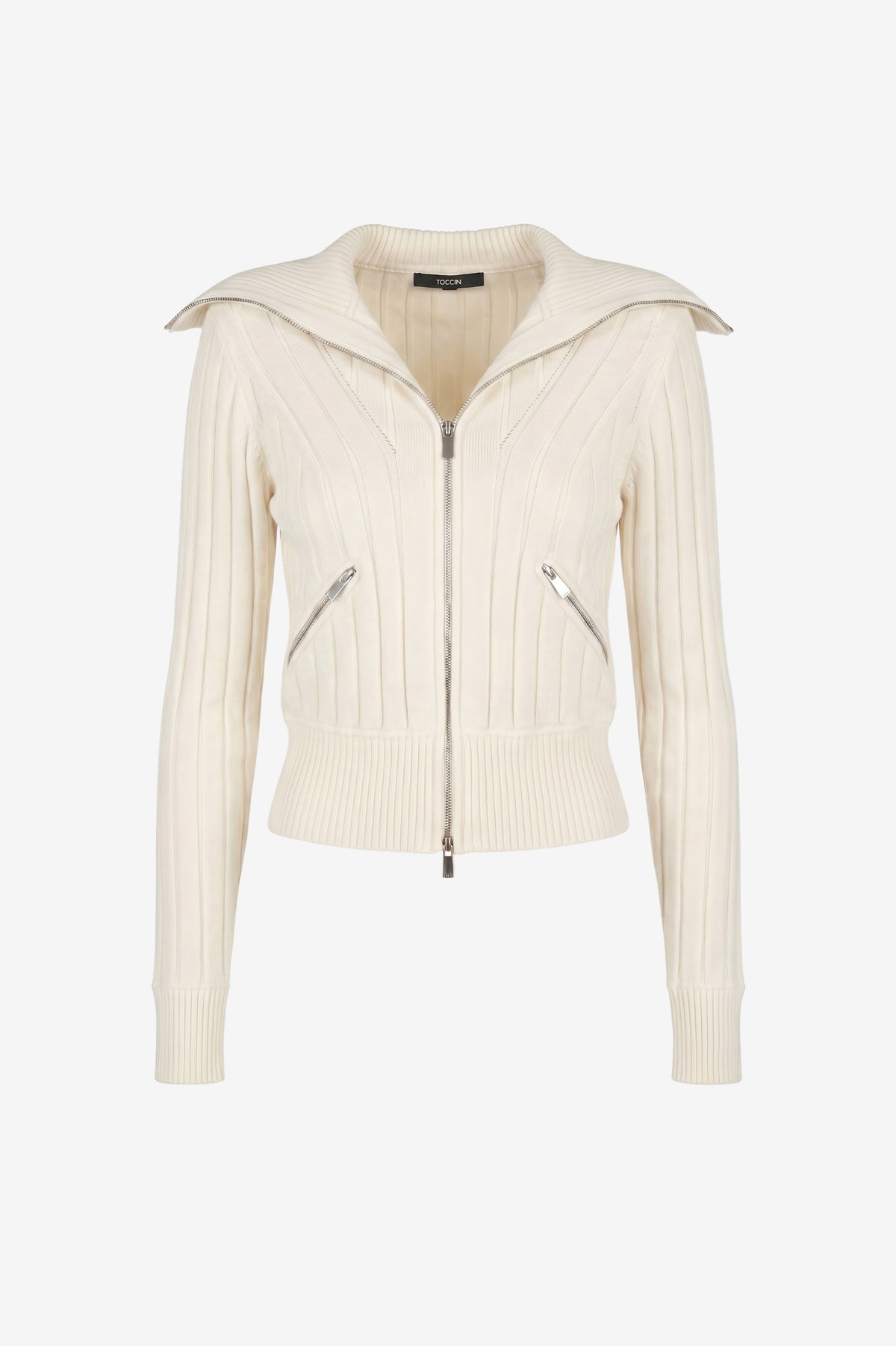 HOLLY STRONG SHOULDER ZIP FRONT SWEATER