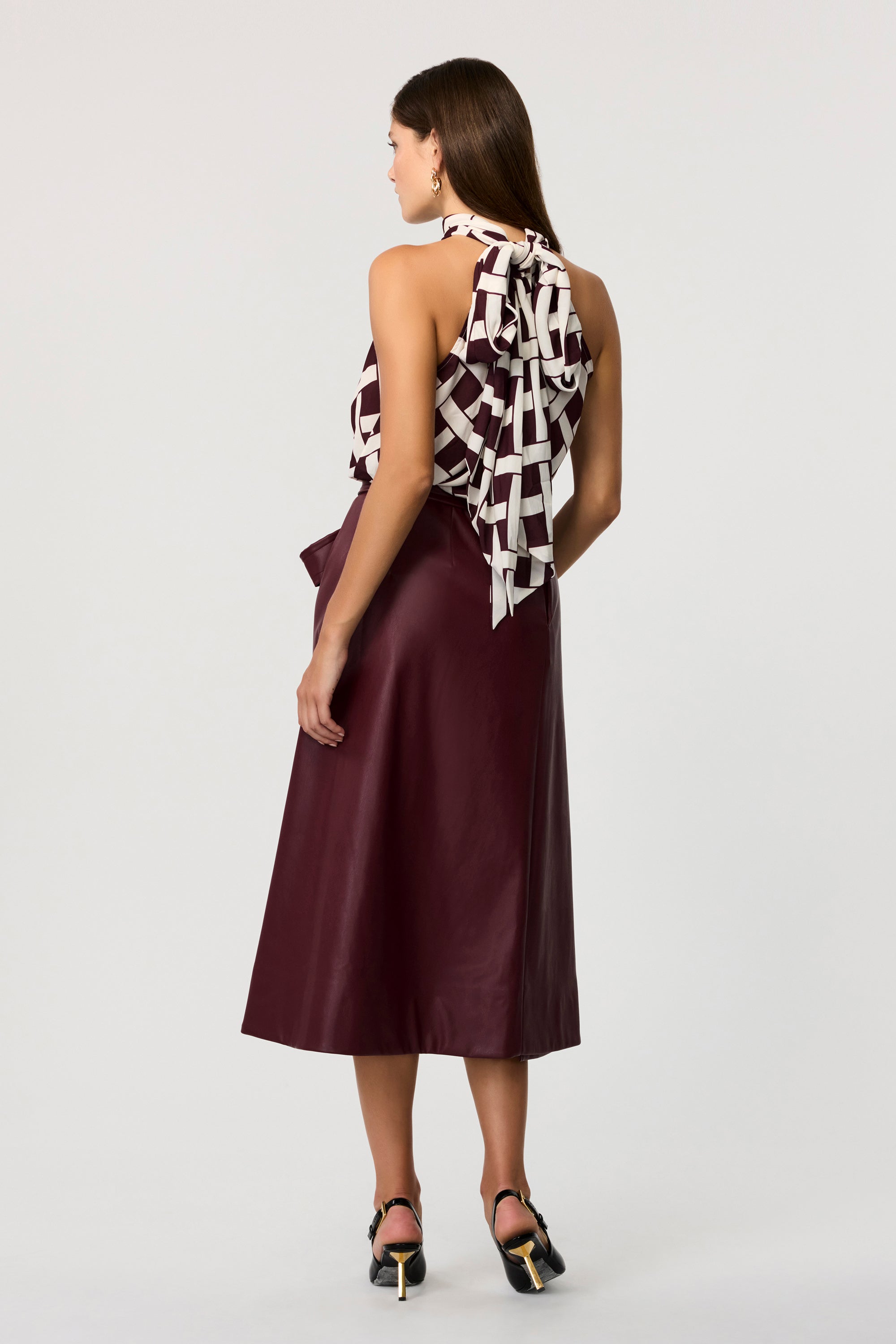 Burgundy leather wrap skirt clearance