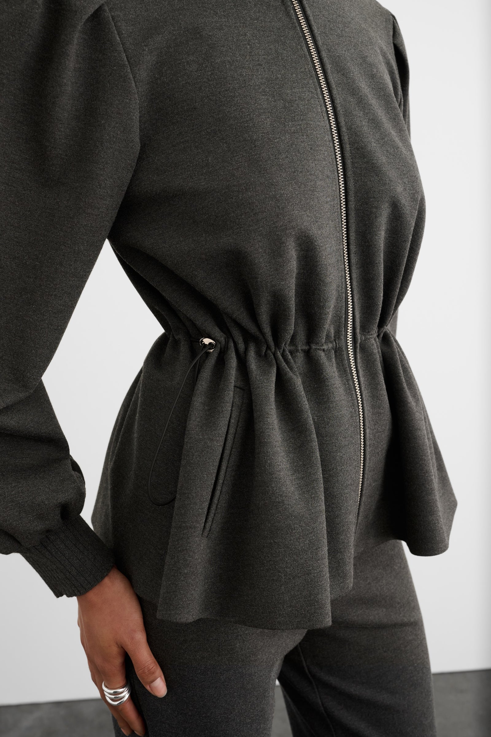 IDA ZIP FRONT JACKET WITH DRAWSTRING DETAIL