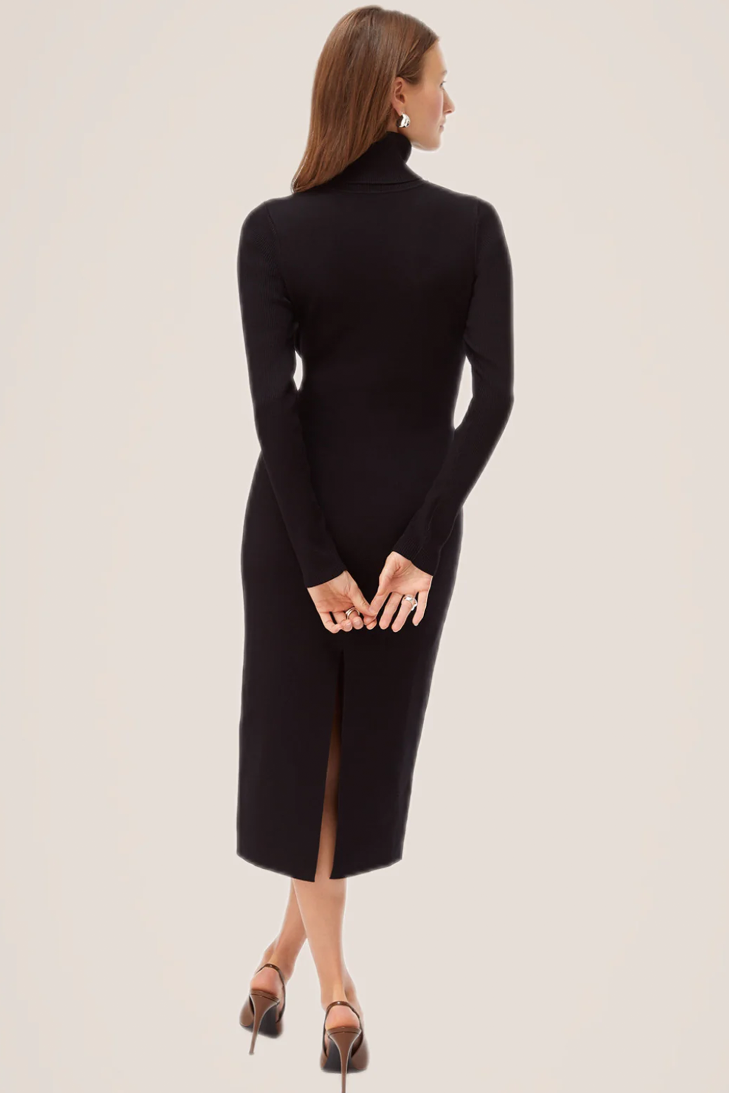 Women s black tie front long sleeve bodycon turtleneck sweater
