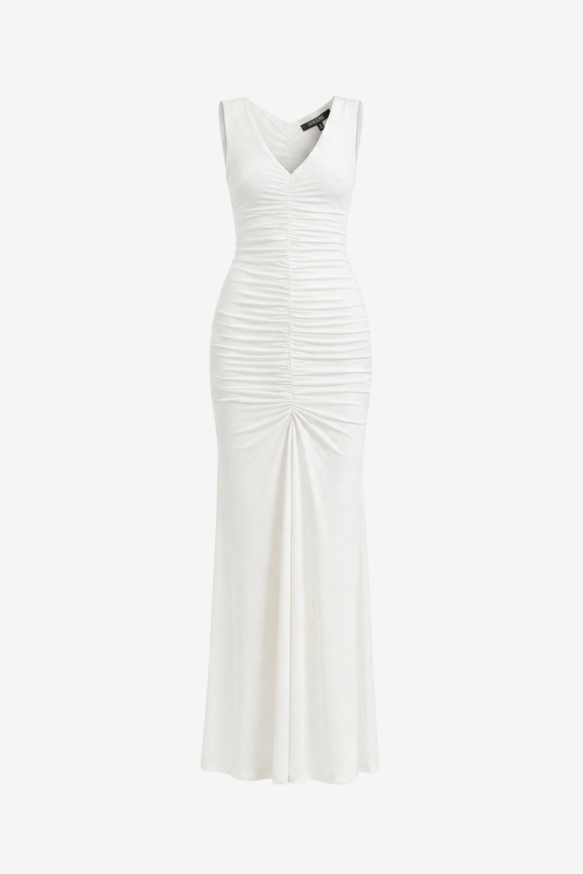 INEZ SLEEVELESS V-NECK RUCHED MIDI DRESS - Toccin