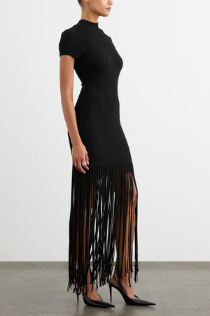 JADA MOCK NECK CAP SLEEVE MINI DRESS WITH FRINGE