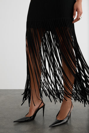 JADA MOCK NECK CAP SLEEVE MINI DRESS WITH FRINGE