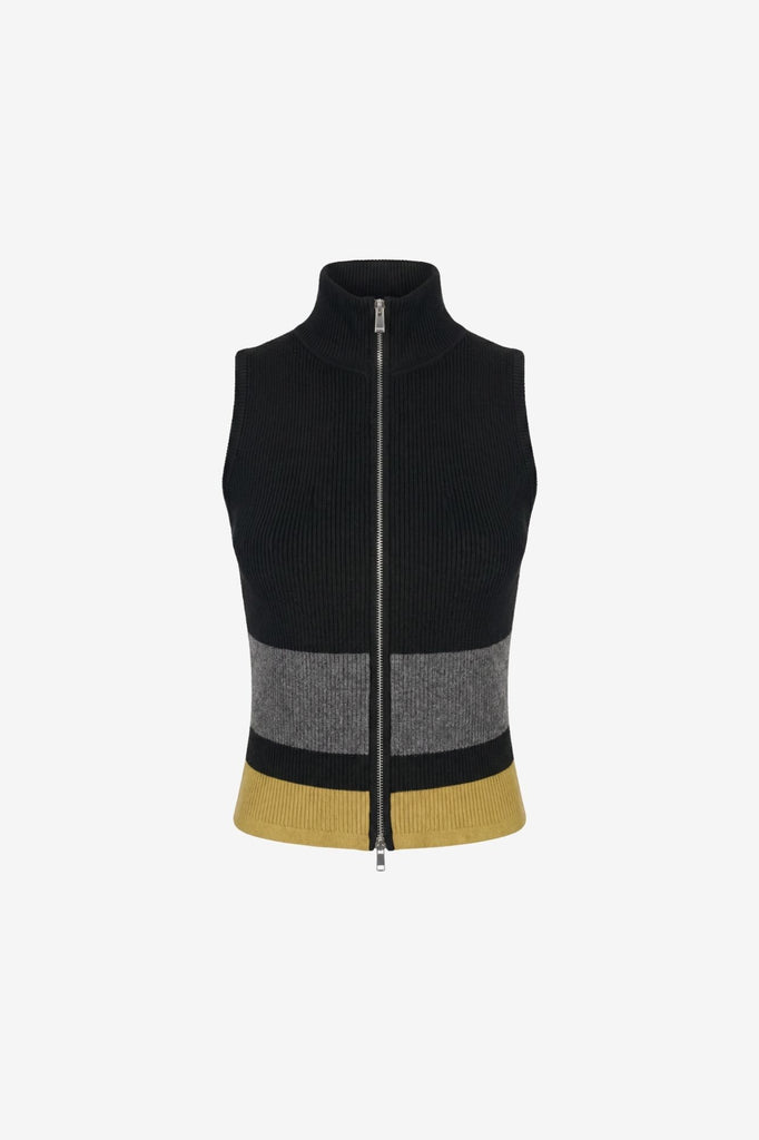 JAYLA SLEEVELESS MOCK NECK ZIP FRONT TOP