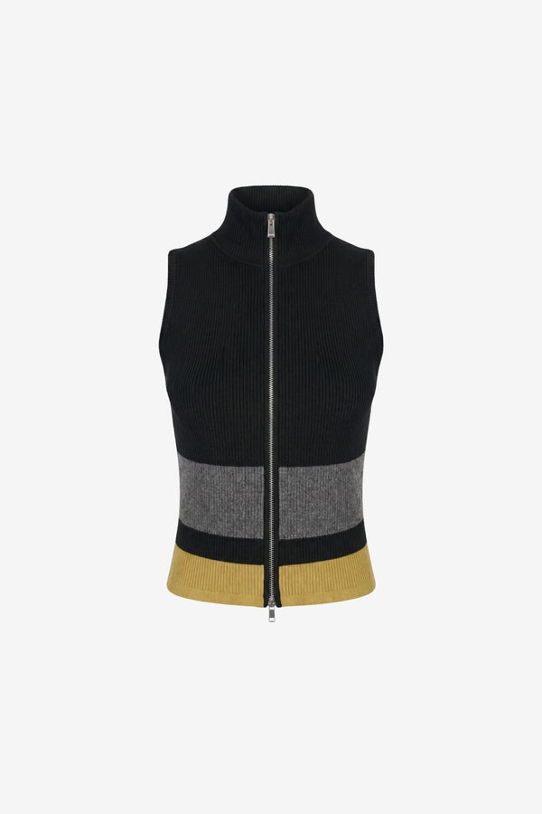 JAYLA SLEEVELESS MOCK NECK ZIP FRONT TOP