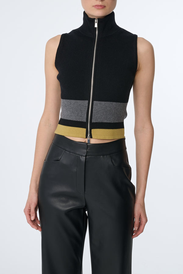JAYLA SLEEVELESS MOCK NECK ZIP FRONT TOP