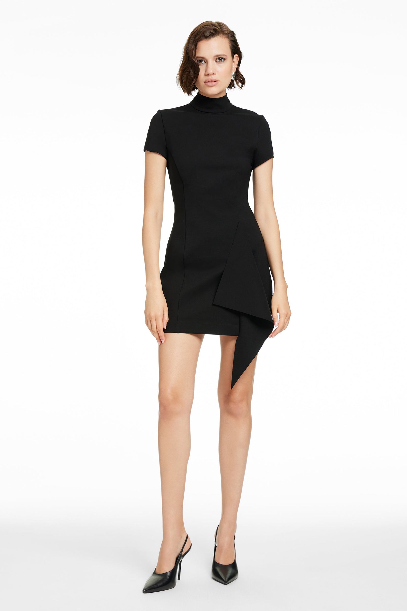 JANIE MOCK-NECK CASCADE MINI DRESS - Toccin