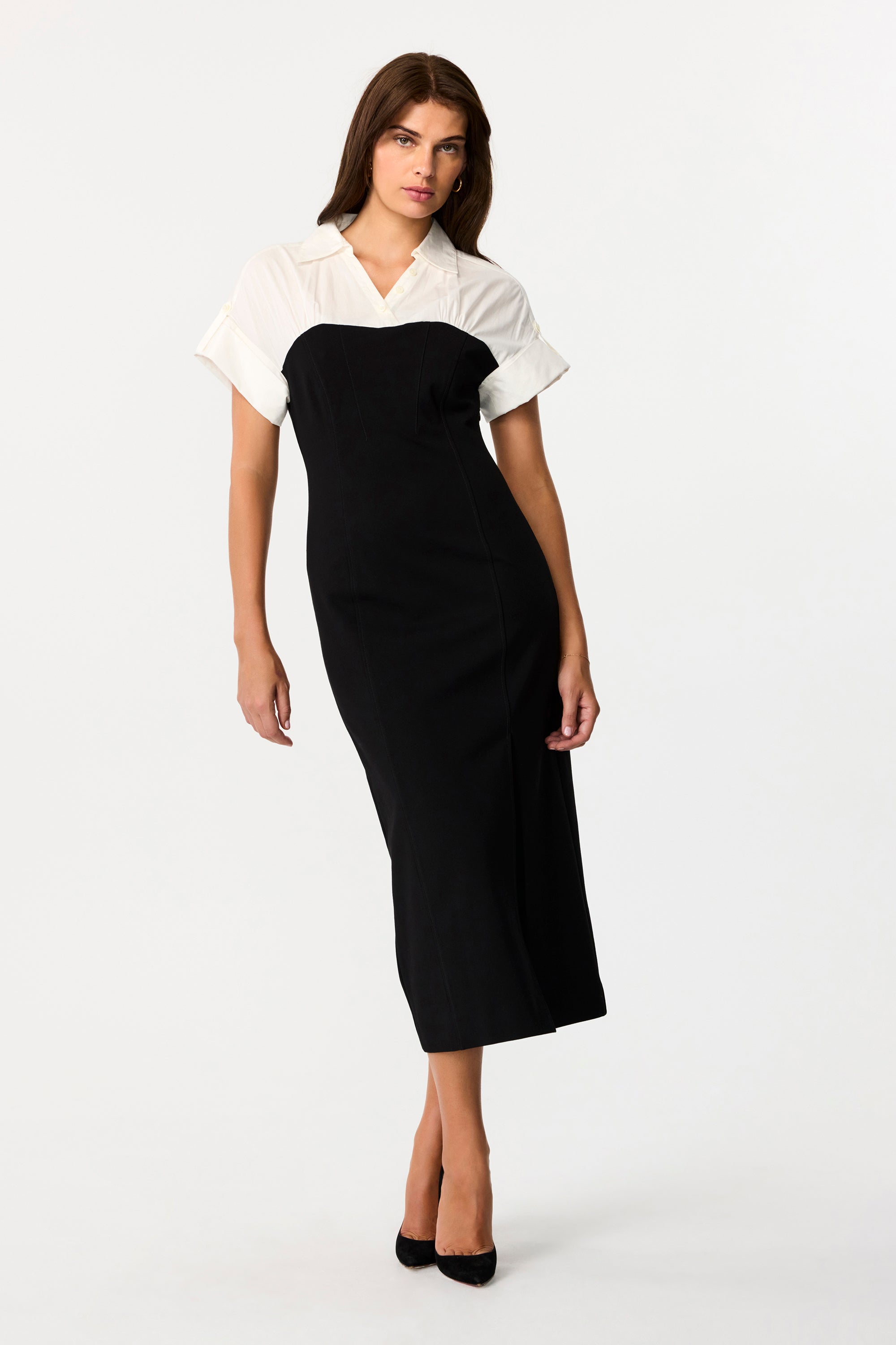 Jasmine Short Sleeve Stretch Midi Dress - Toccin