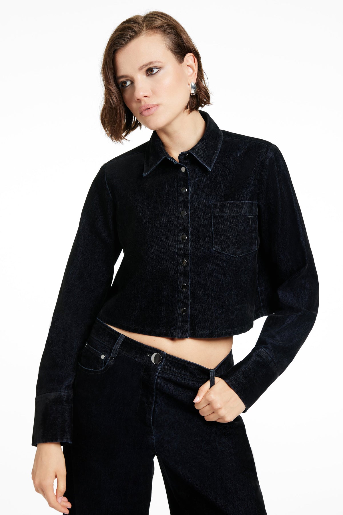 JETTA CROPPED BUTTON-FRONT SHIRT - Toccin