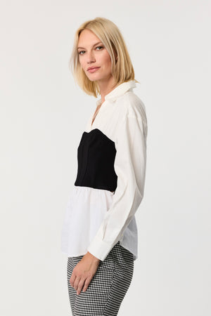 Jolie Long Sleeve Cotton- Stretch  Bustier Top - Toccin