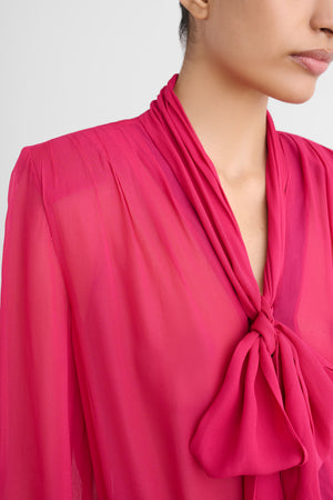 KAILA TIE NECK BUTTON-FRONT BLOUSE
