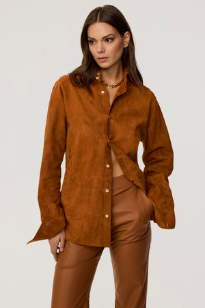 Kali Faux Suede Boyfriend Shirt