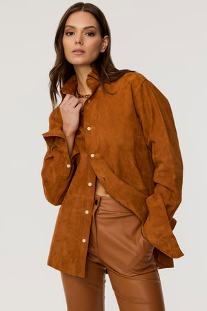 Kali Faux Suede Boyfriend Shirt