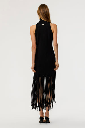 Leslie Seamed Mock Neck Bodycon Fringe Dress