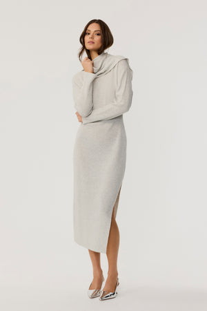 Liliana Cashmere Midi Sweater Dress with Built-In Scarf