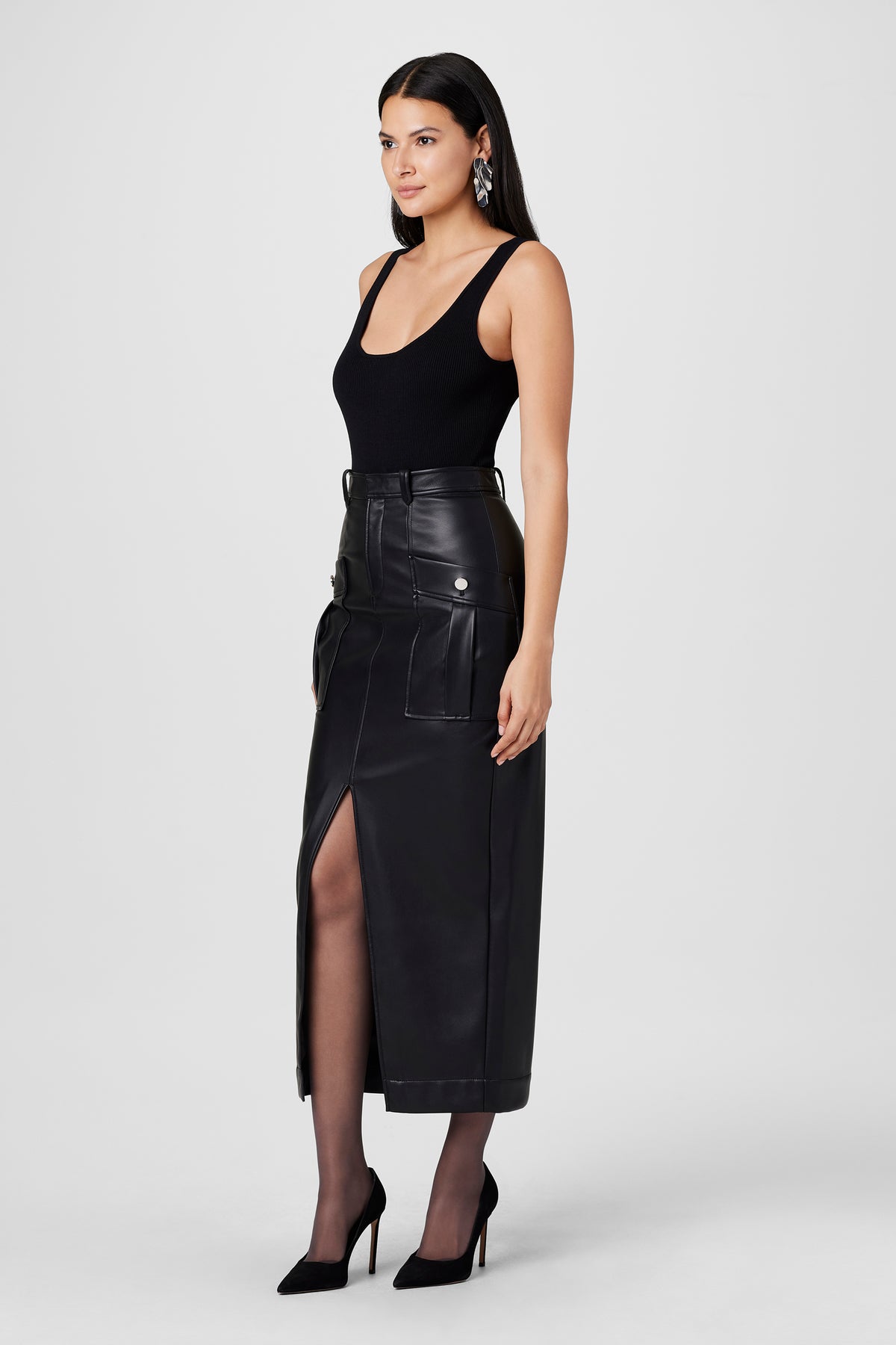 Fallon Vegan Leather Cargo Midi Skirt - Toccin