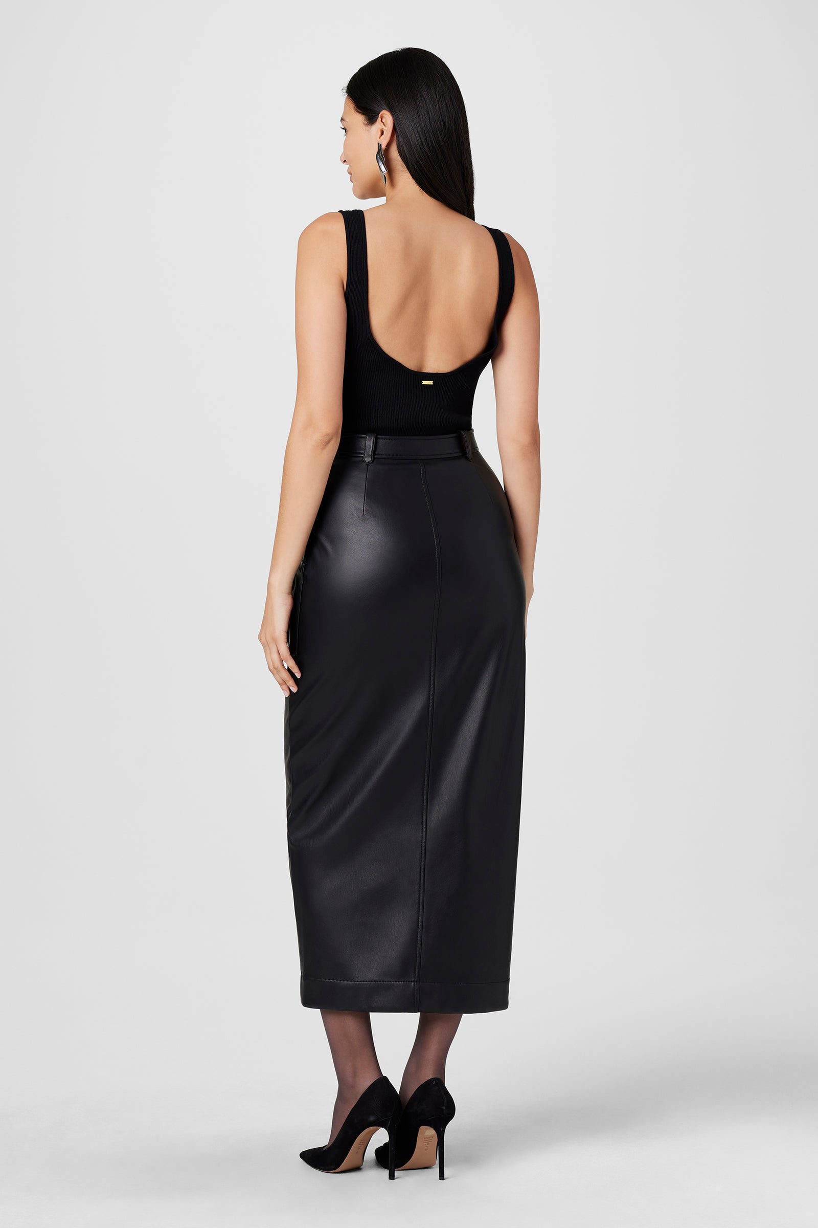 Fallon Vegan Leather Cargo Midi Skirt - Toccin