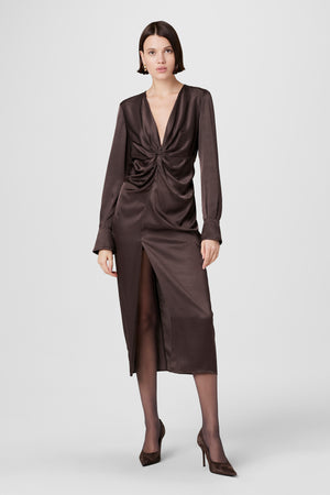 Leona Twist Front Silk Midi Dress - Toccin