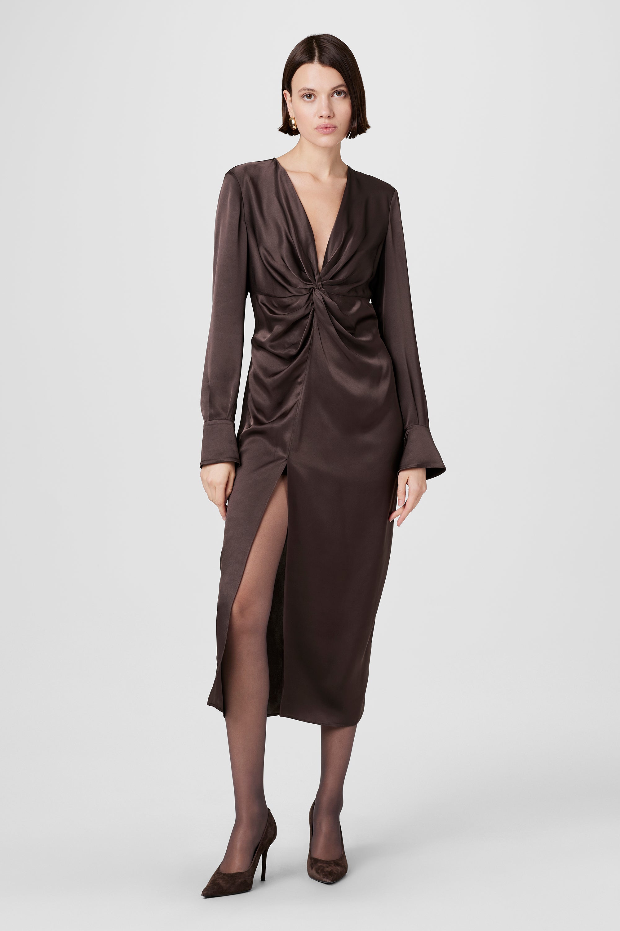 Leona Twist Front Silk Midi Dress - Toccin