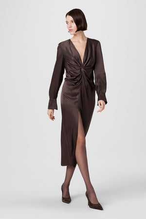 Leona Twist Front Silk Midi Dress - Toccin