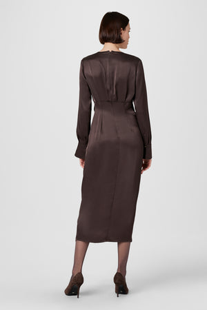 Leona Twist Front Silk Midi Dress - Toccin
