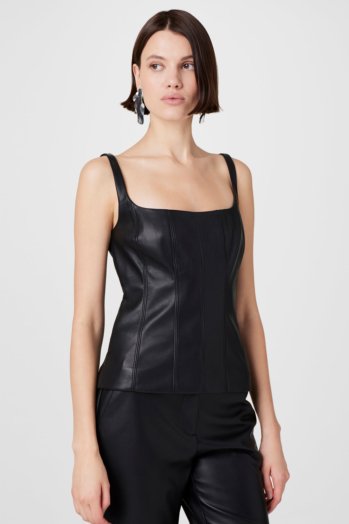 Linda Vegan Leather Tie Front Corset - Toccin
