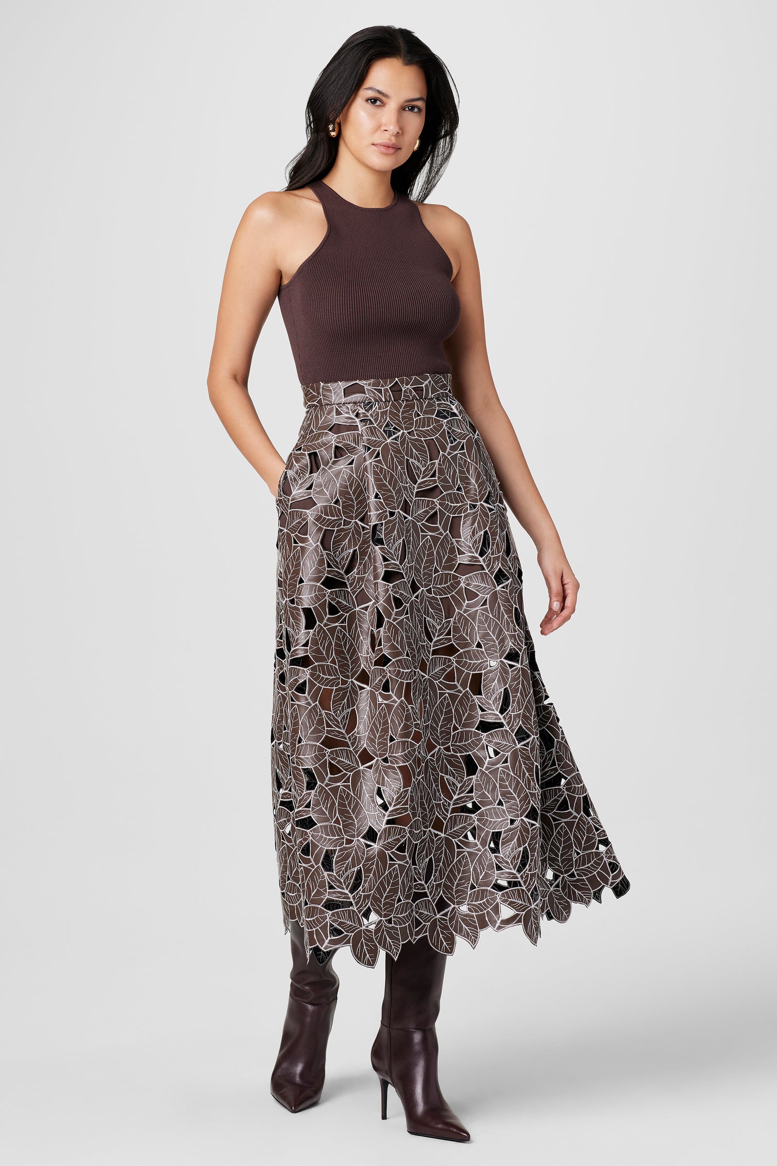 Stacy Lace Vegan Leather Skirt - Toccin