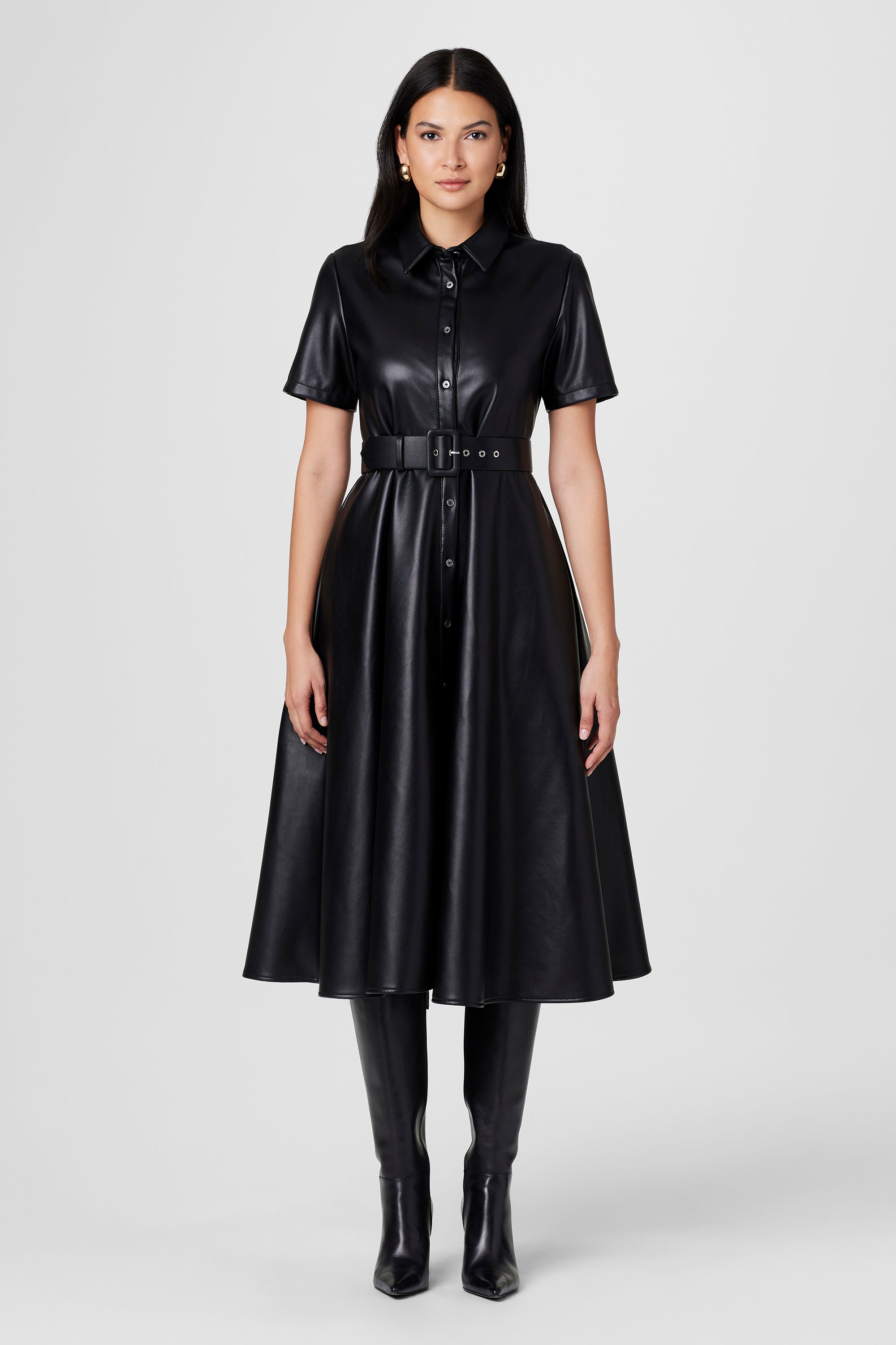 Jean Vegan Leather Midi Dress - Toccin