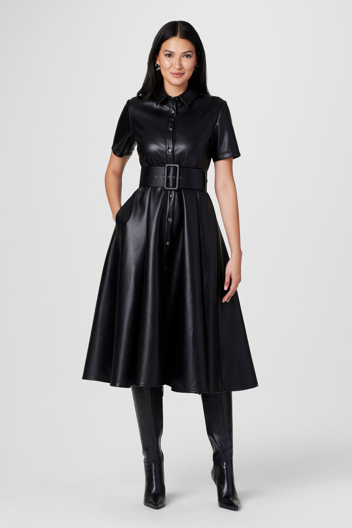 Jean Vegan Leather Midi Dress - Toccin